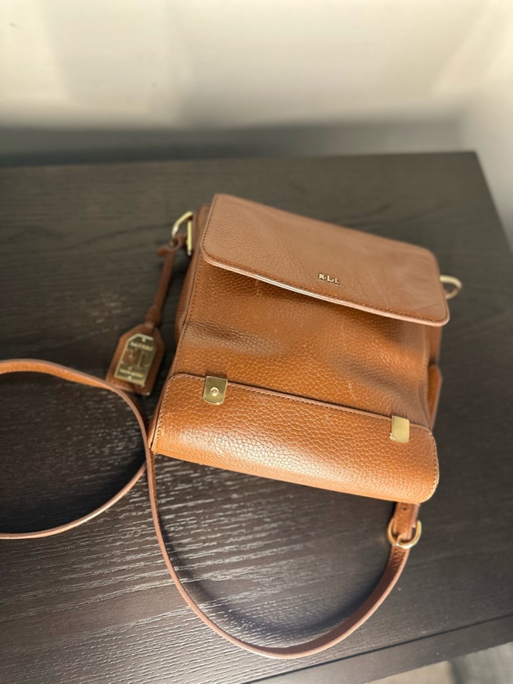 Ralph Lauren Tan Pebbled Leather Messenger Bag - Picture 7 of 13
